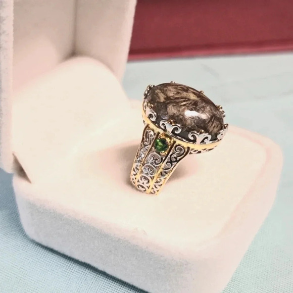 Natural Willemite & Chrome Diopside Ring In 925 Sterling Silver - Picture 6 of 7